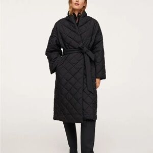 Mango Black Quilted Trench Coat